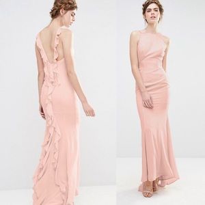 Blush chiffon Mermaid dress with fishtail back
